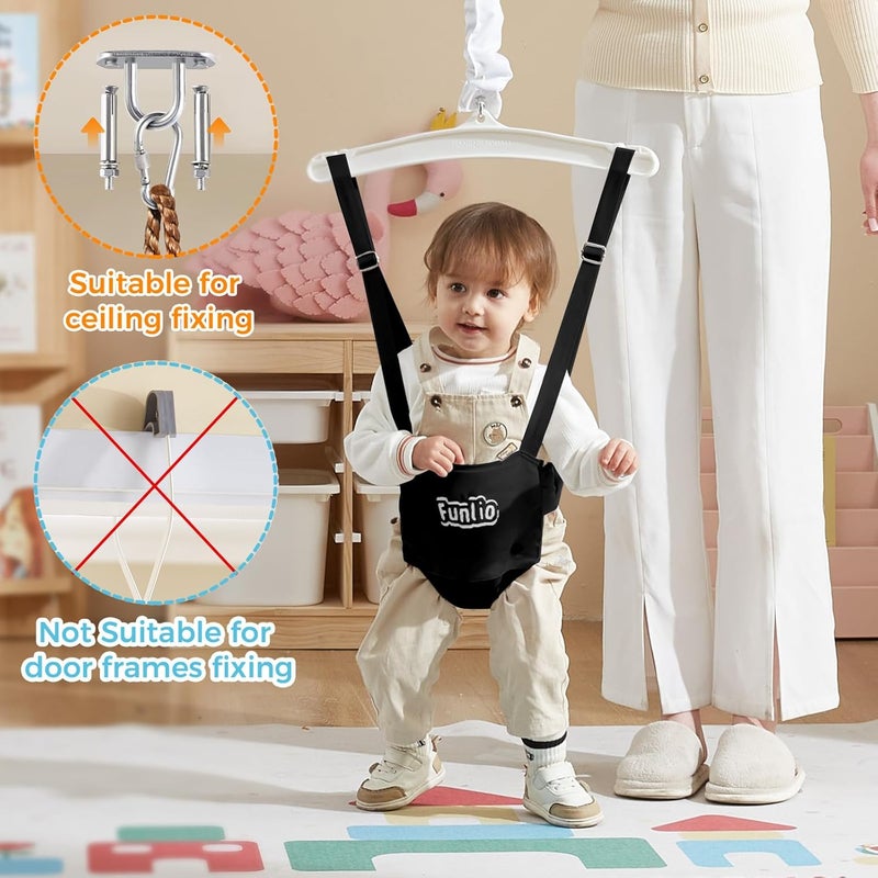 FUNLIO Baby Jumper with a Ceiling Hook for 6-24 Months, Infant Jumper Doorway with Adjustable Chain, Baby Door Jumper for Indoor/Outdoor Play, Easy to Assemble & Store (with a Ceiling Hook) - Black - Image 2